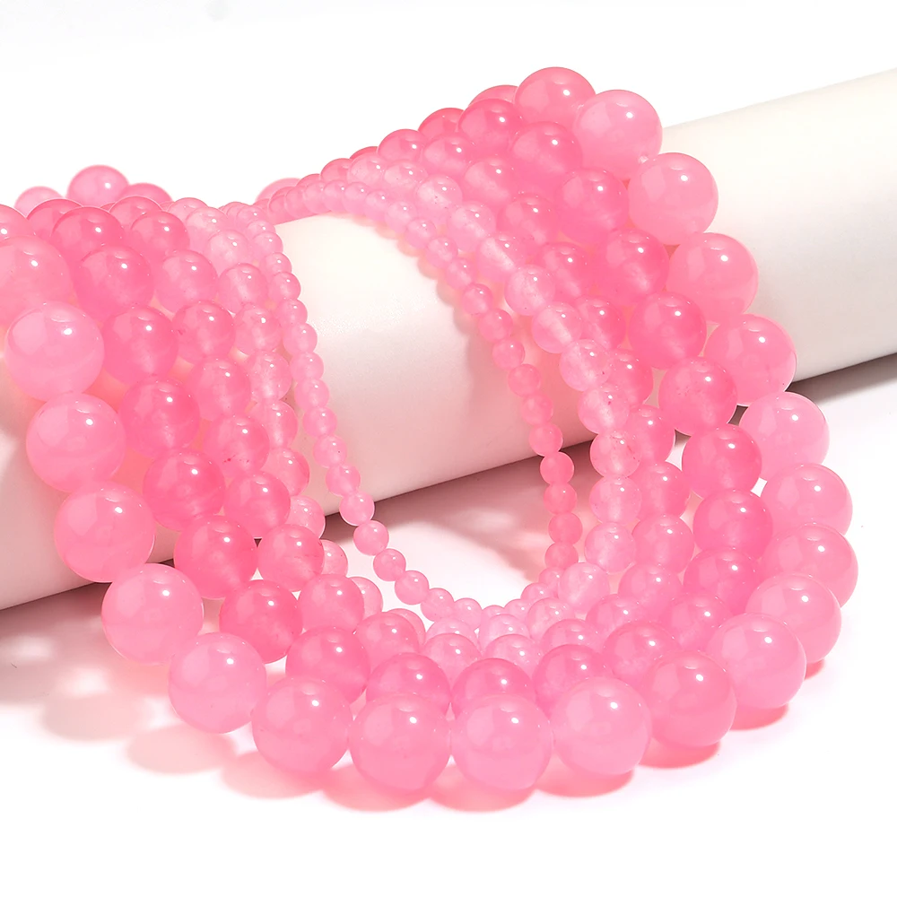 Natürliche Stein Perlen Rosa Chalcedon Kristall Lose Spacer Perlen Für Schmuck Machen DIY Armbänder Zubehör 15'' 4-12mm