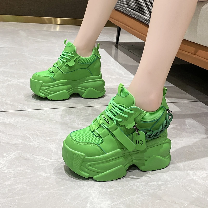 Autumn Women Chunky Sneakers Breathable Mesh Casual 10CM Wedge Heels Platform Footwear Chaussures Femme Sport Dad Shoes New 2022