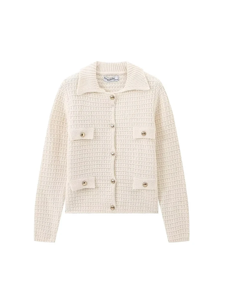 

2024 European and American style women's clothing winter retro Chanel style lapel knitted cardigan sweater jacket