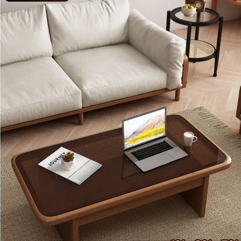 Solid Wood Coffee Table Dual-Use Living Room Home Rattan