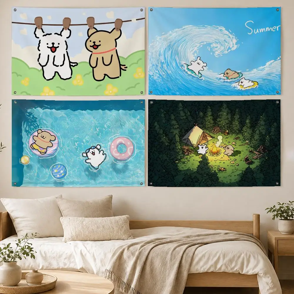 Cute Toon Maltese Flags Room Bedroom Home Outdoor Wall Hanging Concert Printed Background Decoration Art Banne