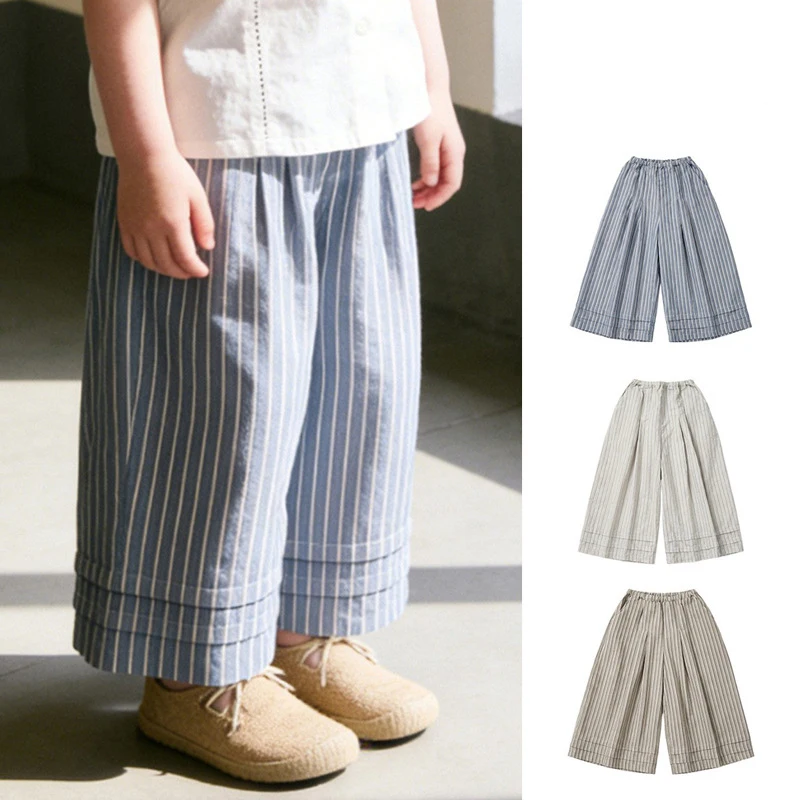 

UNITIM Spring Summer Newborn Girls Pant Vertical Stripes Toddler Girls Wide Leg Pant Elastic Waist Kids Baby Girls Loose Pant