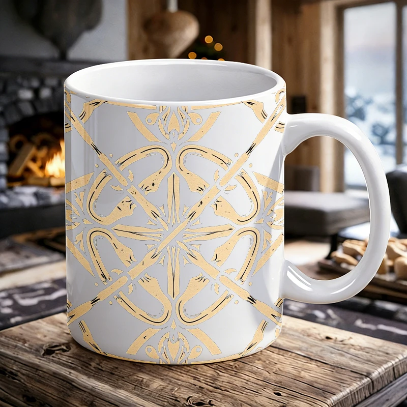 Retro geometric tile style ceramic mug, coffee cup, milk cup, office tea cup, drinking cup, does not fade, gift for friends