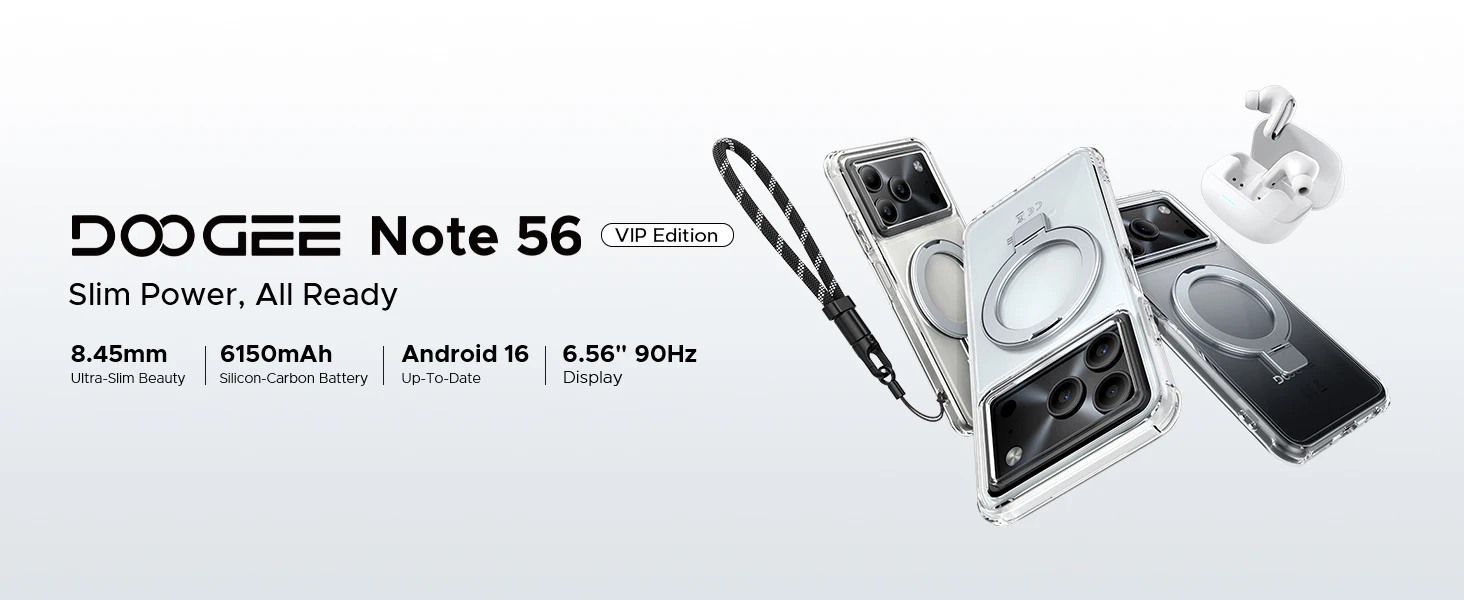 DOOGEE Note 56 Android 16 Smartphone 6150mAh Large Battery 6.56" 90Hz Display 24GB 64GB 8MP+5MP Face Unlock Cell Phone