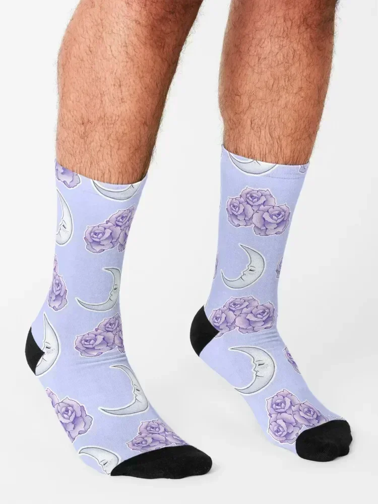 Conjunto de calcetines de lunas y rosas azules, calcetines nuevos de anime golf para hombres y mujeres, calcetines deportivos térmicos de invierno con punta, calcetines de colores para niñas y hombres
