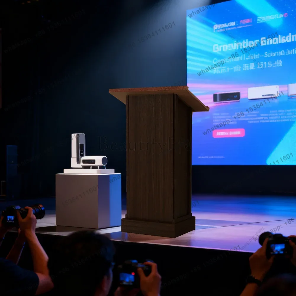 LSWood Podium Stand, Wooden Lectern with Mic Stand Space, 1 Sliding Shelf with Cup Holder and 1 Fixed Shelf, for Churches Semina 5