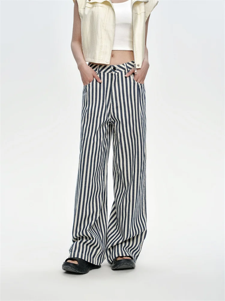 

Джинсы Chill Zoe в стиле ретро с вертикальными полосками, повседневные брюки, летняя новинка, широкие штанины, смесь хлопка и полиэстера