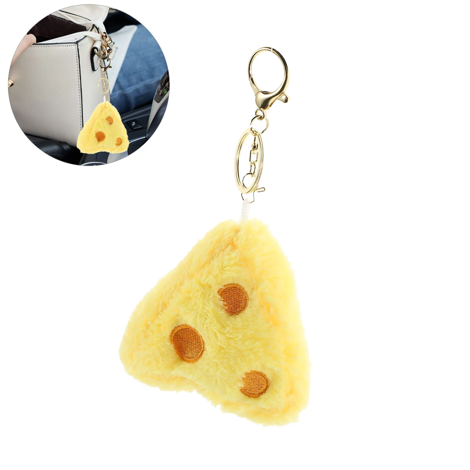 2Pcs Cheese Pendant Keychain - Soft Stuffed Food Key Ring for Backpack Purse Car Holiday Decor - Cute Keychains for Kids