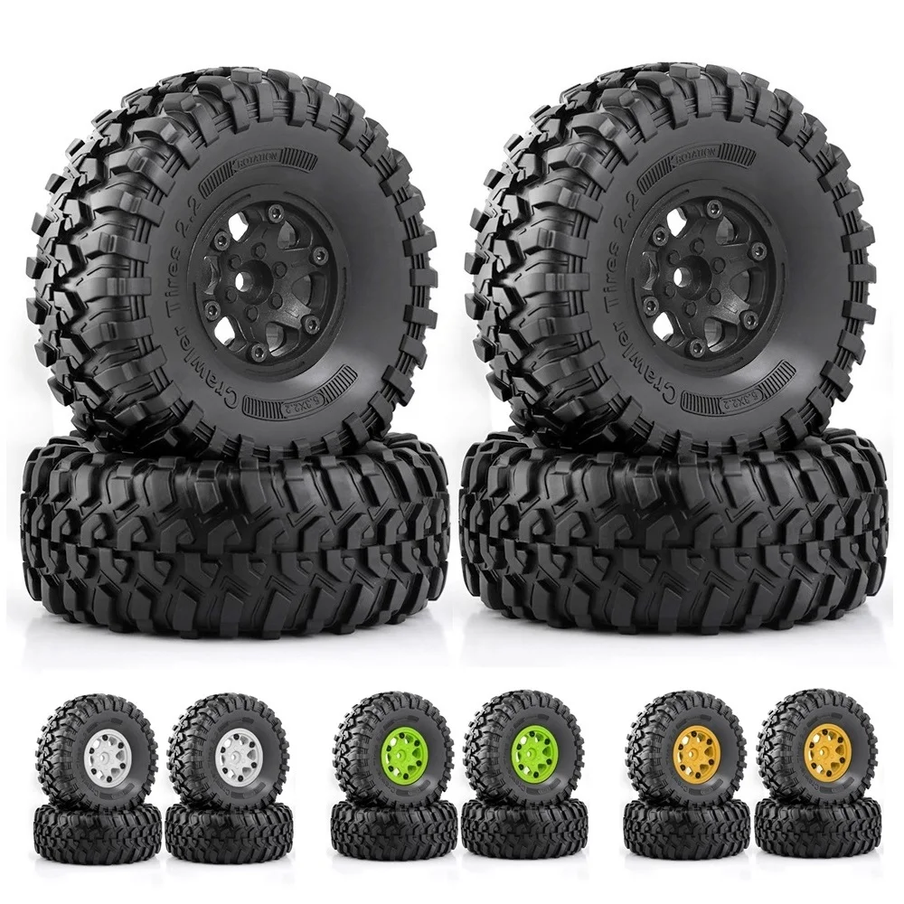 

4pcs 132mm Plastic 2.2" Beadlock Wheel Rim Tire Set for 1/8 1/10 RC Crawler Car Axial SCX10 Wraith Capra TRX4 YK4082 CROSSRC EMO