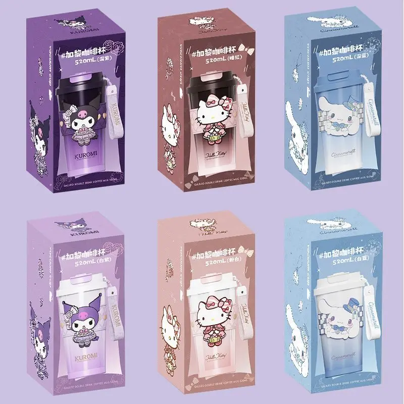 520ml Sanrio Anime Kawaii Hello Kitty Kuromi Cinnamoroll 316 Stainless Steel Coffee Thermos Cute Children's High-Value Water Cup