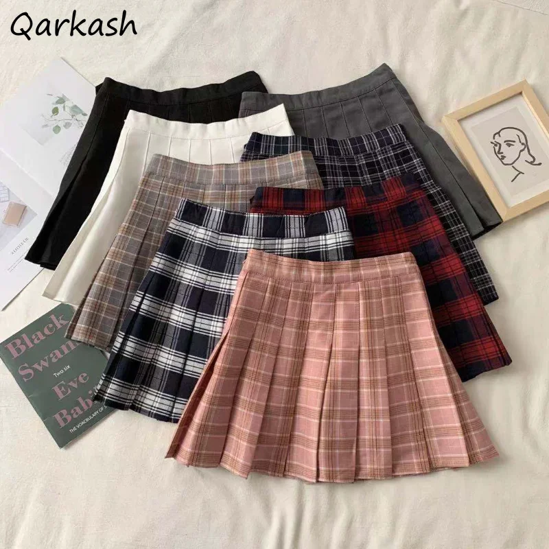 

Pleated Mini Skirts Women Vintage Clothing Harajuku Preppy High Waisted Girlish Summer Kawaii Temper Korean Юбка Женская Chic