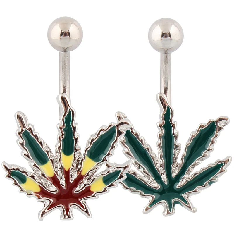 Belly button ring maple leaf Epoxy Body piercing jewelry 14G 10mm stainless steel rod Navel bar Nickel free Punk