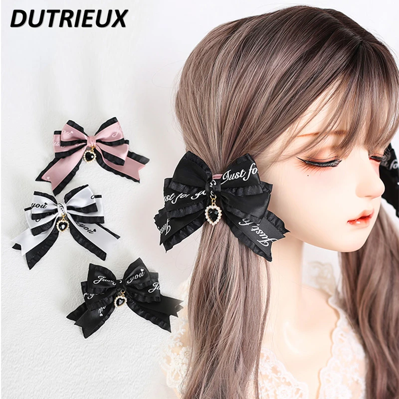 

Japanese JK Lolita Lace Mine Series Mass-Produced Handmade Barrettes Letters Ribbon Bowknot a Pair of Hairclips Headdress