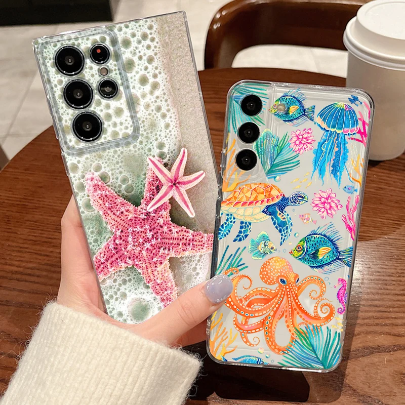 Ocean Shell Pattern Clear Phone Case For Samsung Galaxy A57 A37 A17 A56 A36 A55 A35 A26 A16 A15 A25 A54 A53 Soft Silicone Cover