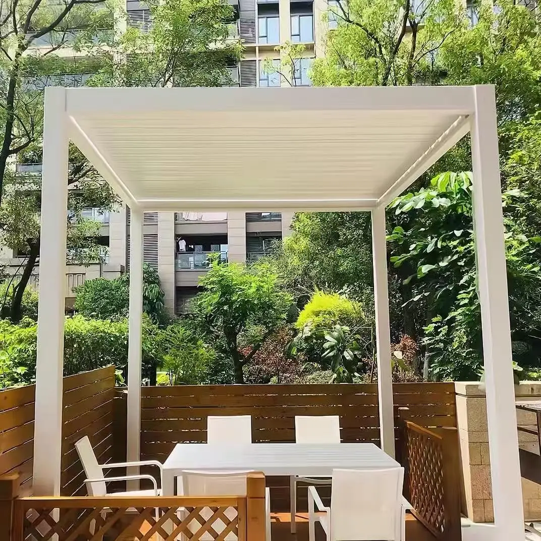 Luxury Motorized Louver Gazebo Aluminum Outdoor Windproof Rainproof Patio Canopy