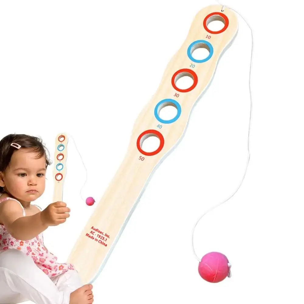 ไม้พาย ไม้พาย เกมบอลไม้ ลูกบอลสีแดง เชือกยางยืด ลูกบอลเป้าหมายไม้ ลูกบอลฝึกทักษะ เกมบอลเด้งกลับเพื่อการศึกษา