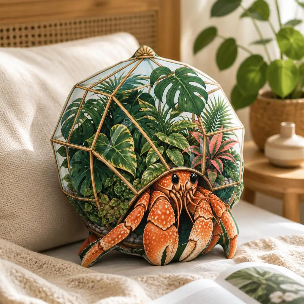 Hermit Crab Greenhouse Throw Pillow Tropical Botanical Cushion Irregular Stuffed Pillow for Plant Lover Home Decor Gift Idea