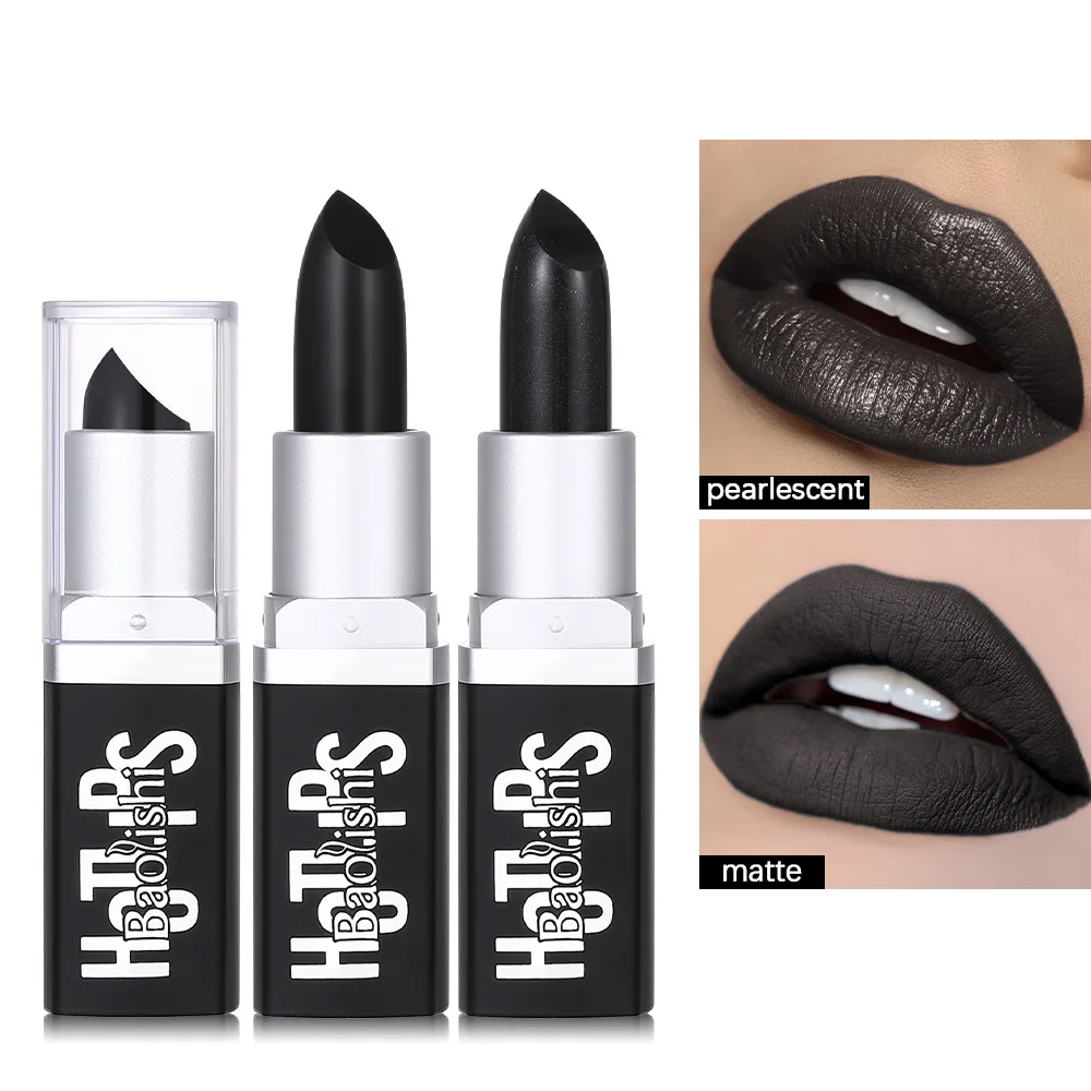 Black lipstick Christmas Halloween painting dark waterproof long-term moisturizing easy to color long-lasting unique makeup