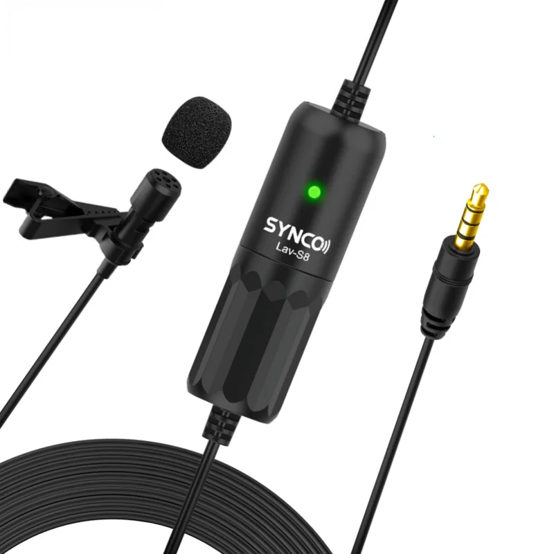 SYNCO Lav-S8 Microfono lavalier professionale Clip-On Omnidirezionale Microfono da bavero Riduzione del rumore Coppia automatica 8M/ 26,2 piedi di lunghezza