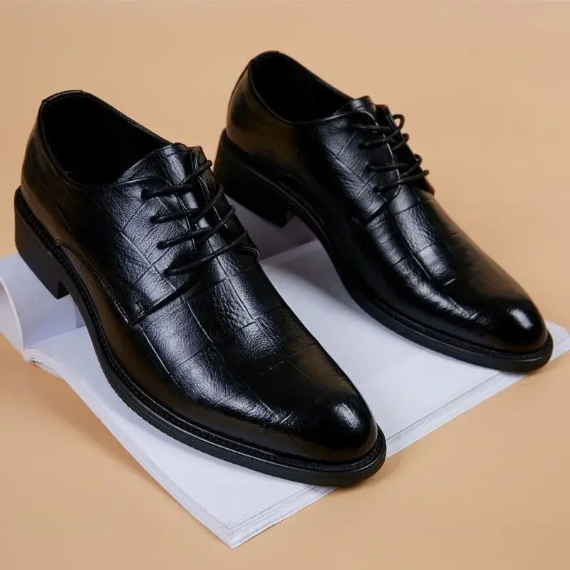 2024 Trend Dress Shoes Man Pointed Toe Social Shoe for Men Leather Casual Cheap Liquidation Low Price Legitimate Official Black