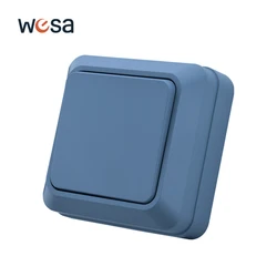 WESA Blue Wall Surface Button Light Switch EU Standard Classic Paint Plastic Outdoor 1 Gang 1 Way Wall Exterior Rocker Switch