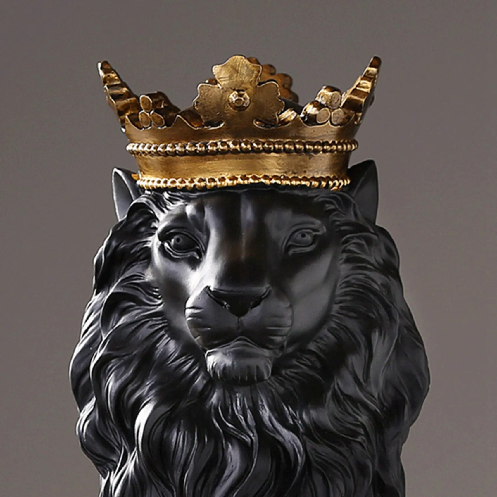 AT19-2X Abstract Crown Lion Statue Home Office Bar Male Lion Faith Resin Sculpture Crafts Animal Art Decor Ornaments - Gold