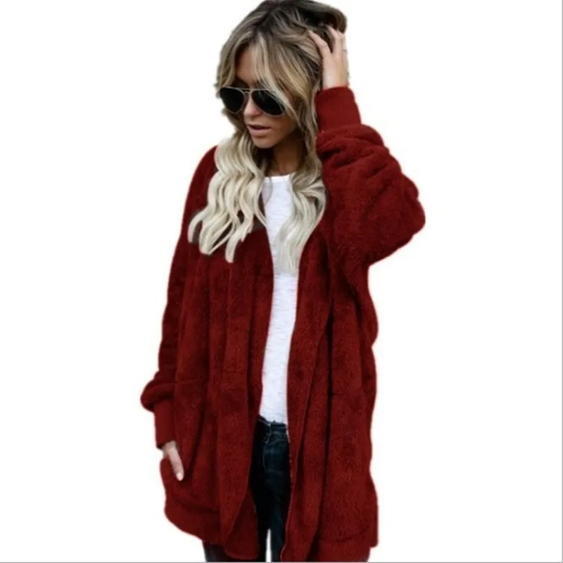 Women\'s Fashion Autumn Winter Plush Warm Coat Medium Long Double Sided Plush Tops Pockets Casual Elegant Loose Female Clothing