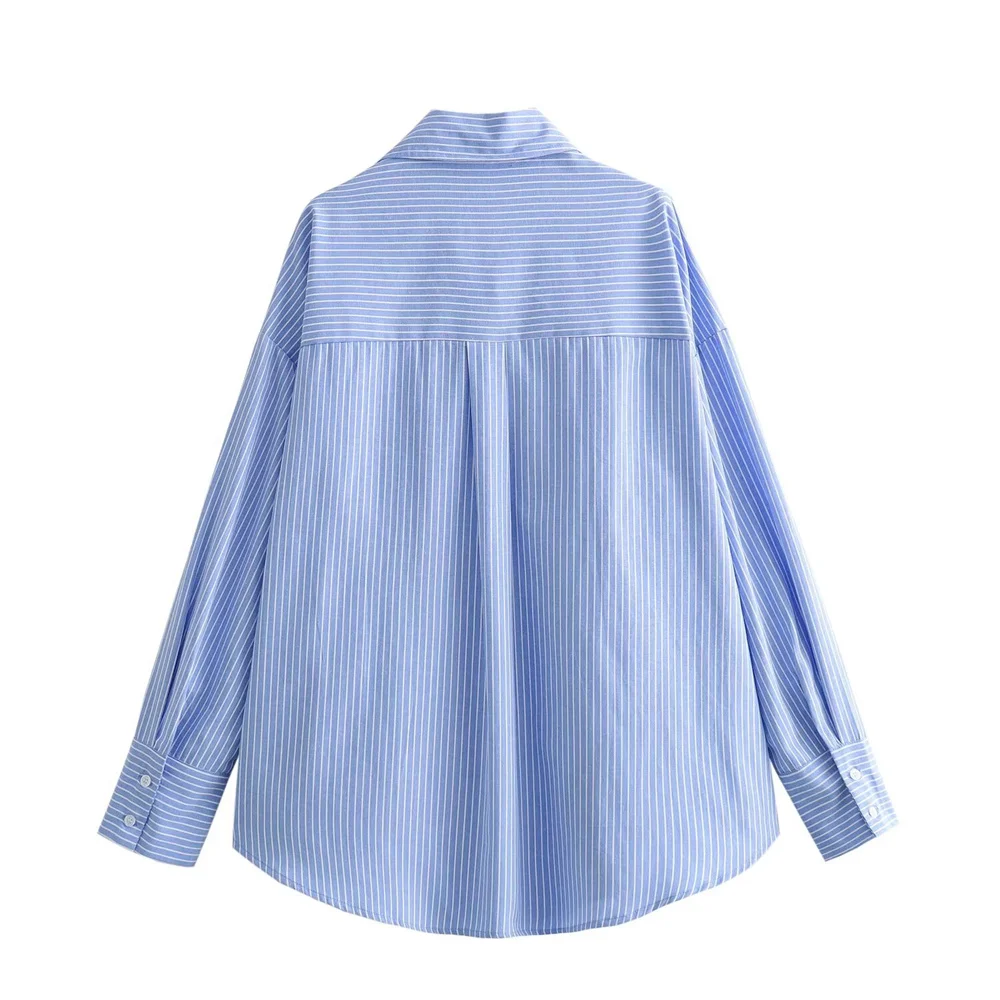 2024ZAR * primavera/estate vendita calda nuova moda Casual da donna Versatile camicia Oxford a righe blu allentata