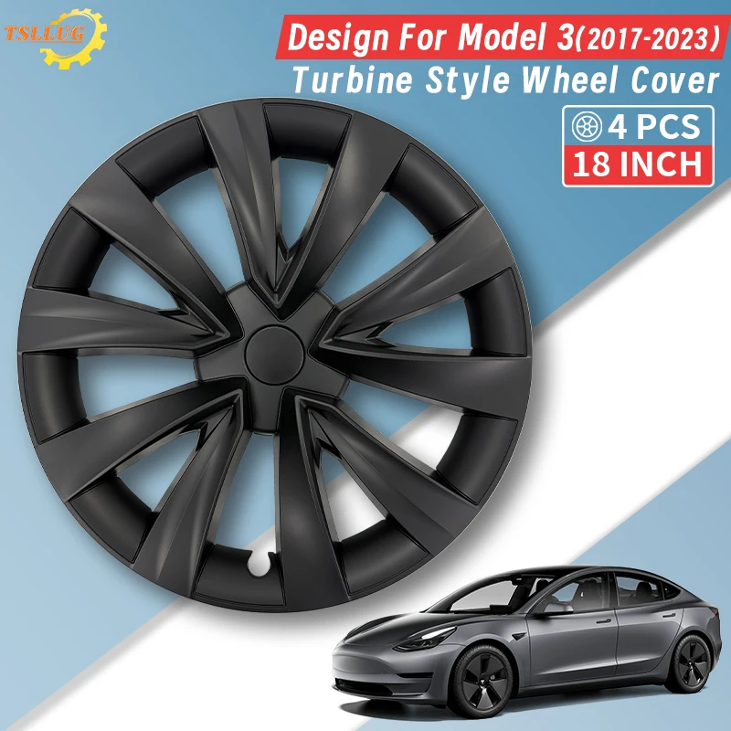 4 Stück 18 Zoll Radkappen für Tesla Model 3 2017-2023 31st Turbine Style Auto-Radkappen Ersatz-Radabdeckungen Vollfelgen-Zubehör