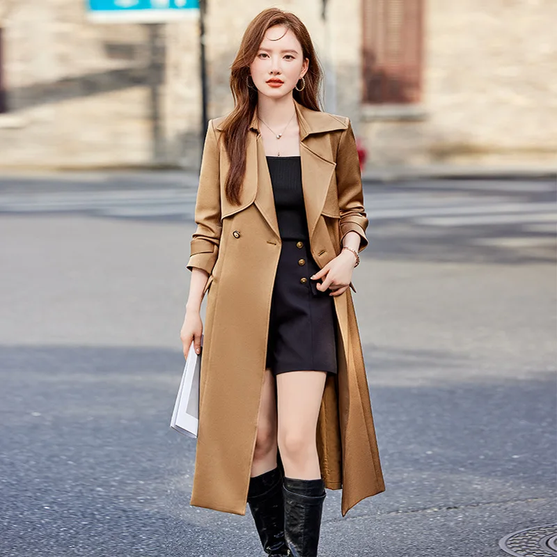 2024 neue Gürtel mantel Wind jacke Damen Frühling Herbst Trenchcoat koreanische kurze Damen feste Mantel Frauen zweireihige Outwear