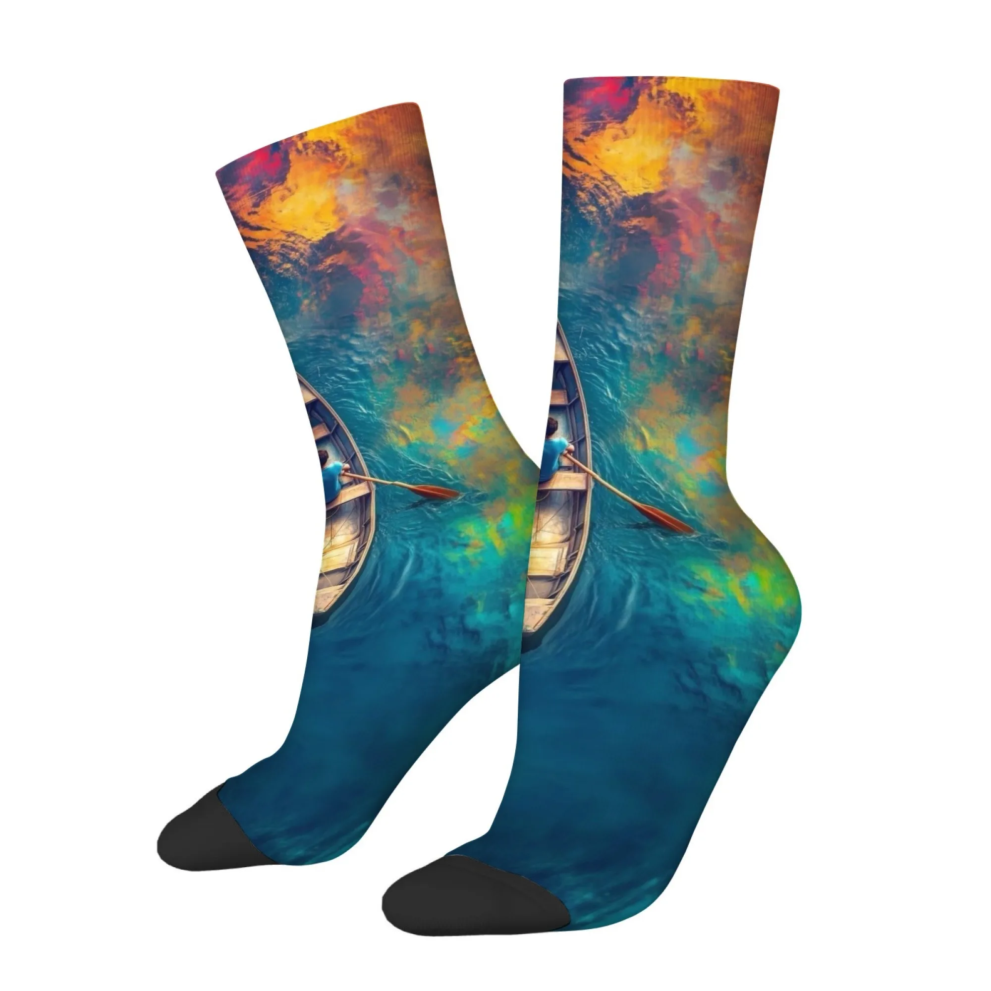 Artistic Painting Rowers Novelty Fun Socks Surrealist Style Vintage Fashion Men's Socks Breathable Anti-Slip Casual Sports Socks