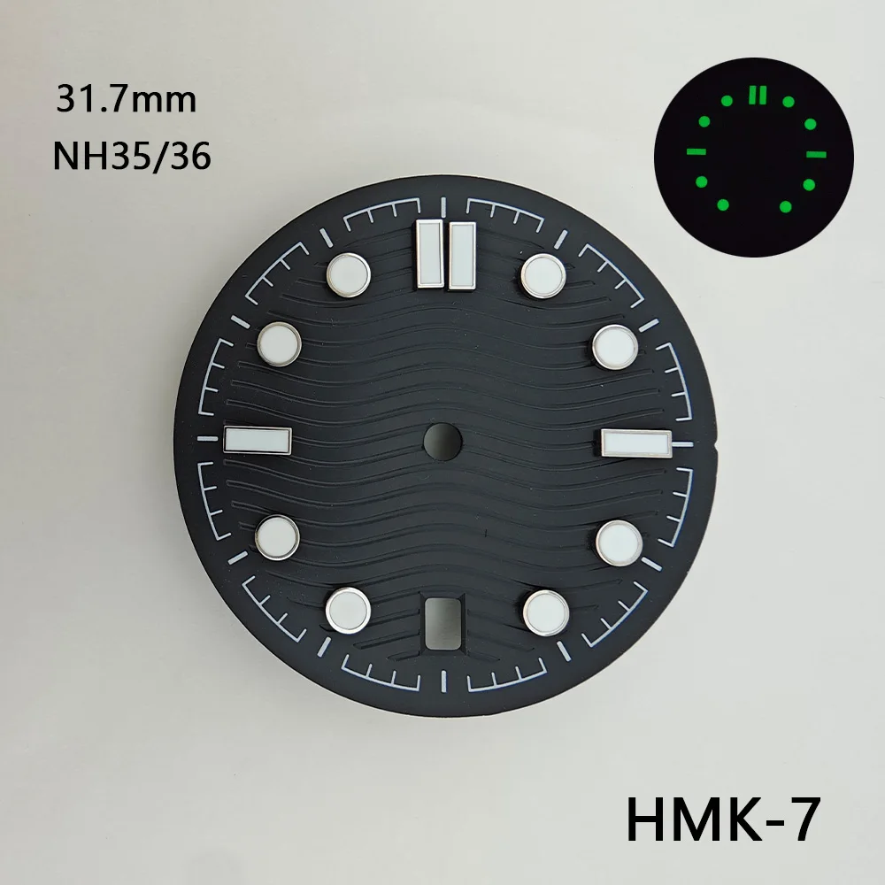 31.7mm Dial NH35 Dial 36 Dial Watch Dial with 6 o'clock Date Window, Wave Pattern, Custom Logo Support
