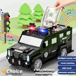 Cartoon Piggy Bank Toys Smart Music Password Banknote Car Coin Bank Figure Toy Pretend Play Saving Money Box Kid Police Car Gift