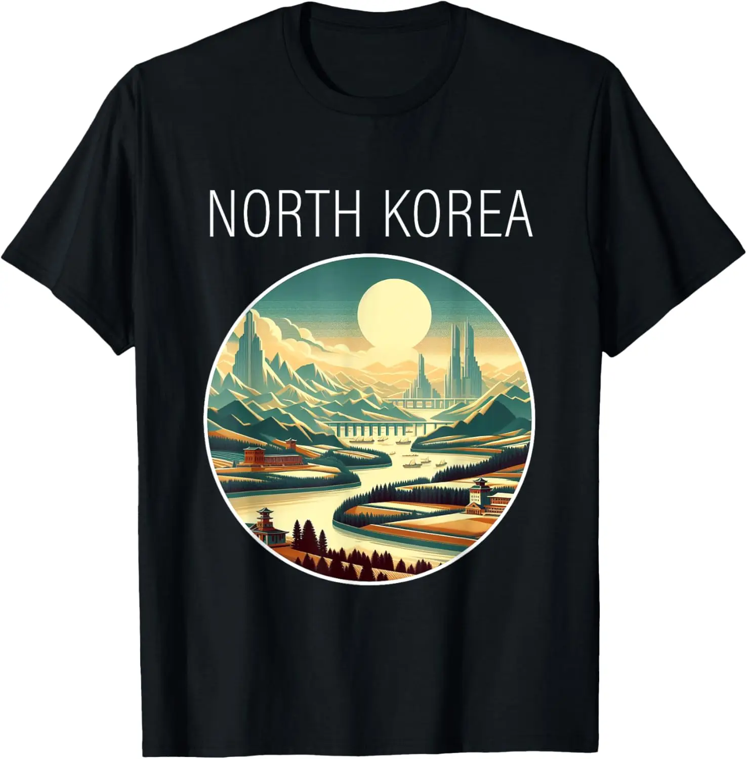 North Korea Scenery Art Deco T-Shirt Women Men Cotton T-shirt  Graphic T Shirts Streetwear At All Seasons Regular Short Sleeve