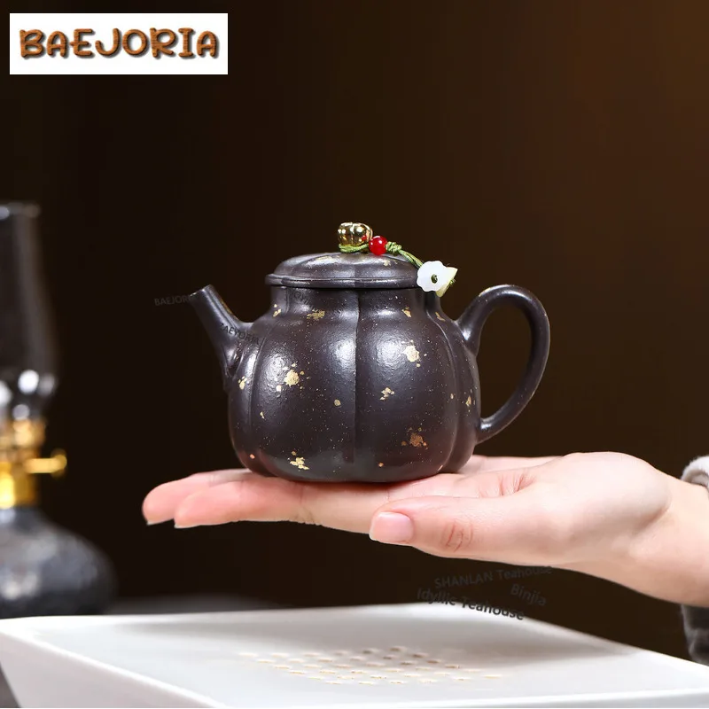 

200ml Antique Yixing Purple Clay Teapots Handmade Sprinkle Gold De Zhong Pot Raw Ore Purple Jade Gold Sand Kettle Zisha Tea Set