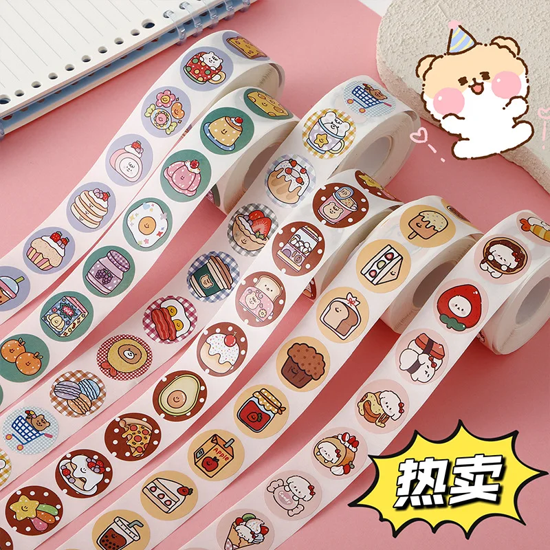

500pcs/Roll Food Reward Children's Cartoon Sealing Stickers DIY PVC Laptop Decals Decoration Reward Gift Toy