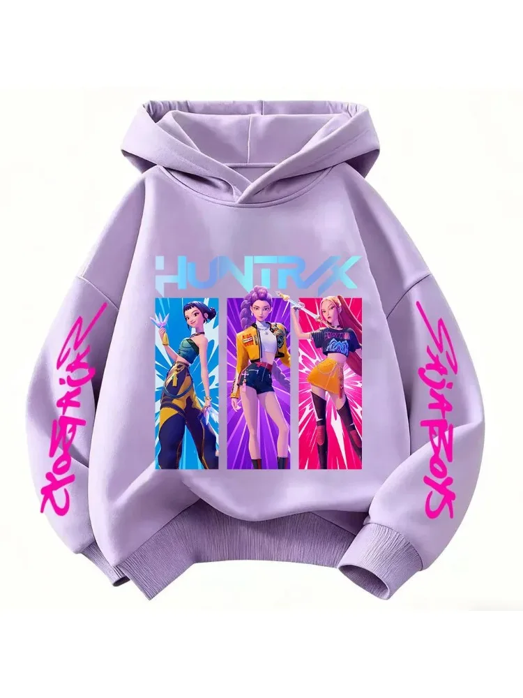 2026 Mädchen-Cartoon-Hoodie für Jungen und Mädchen Hunter Rumi Derpy Warm und Dick, Modisches Freizeit-Oberteil, Bedrucktes Lila Sweatshirt