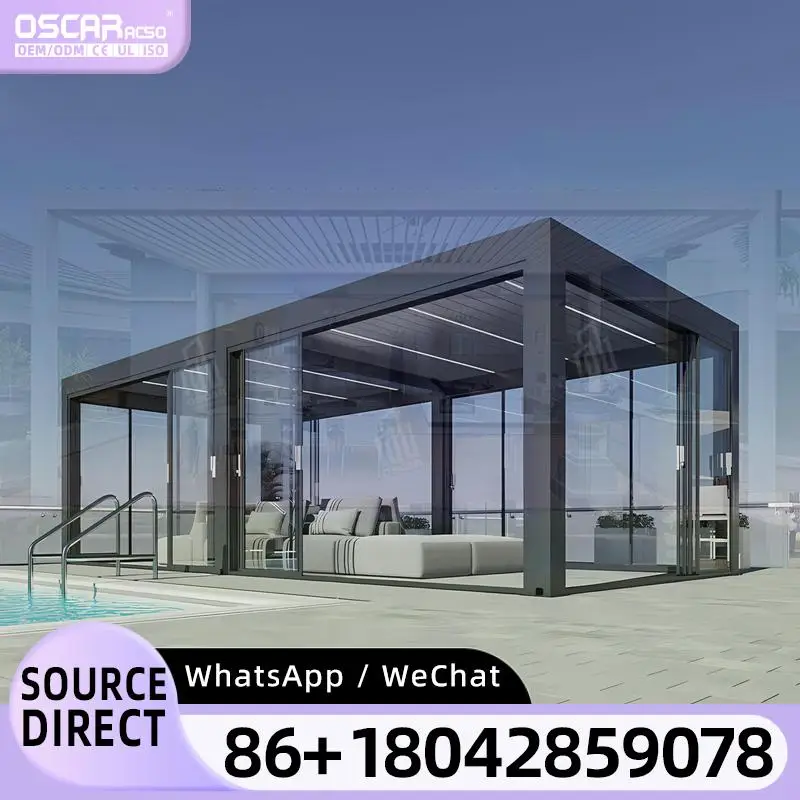 Motorized Freestanding Wall Mounted Modular Bioclimatic Shade Structure for Outdoor Patio Garden New Residence pergola