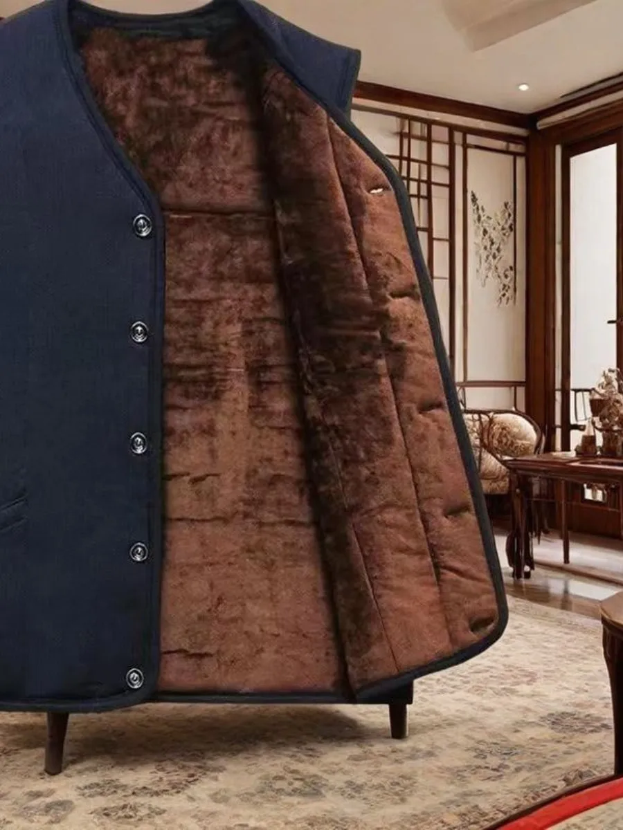 

Thiened Camel down Vest for Middle-Aged And ly Men Autumn Winter Sle andpa Jaet Warm Base Layer oulder Pad Dad...