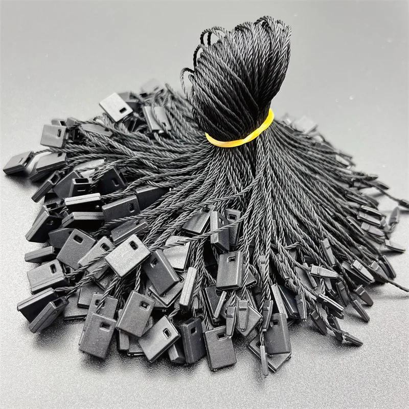 500pc White Black Tag Rope Plastic Square Polyester Rope Snap Lock Pin Loop Fasteners For DIY Garment Bag Tags Cards Accessories