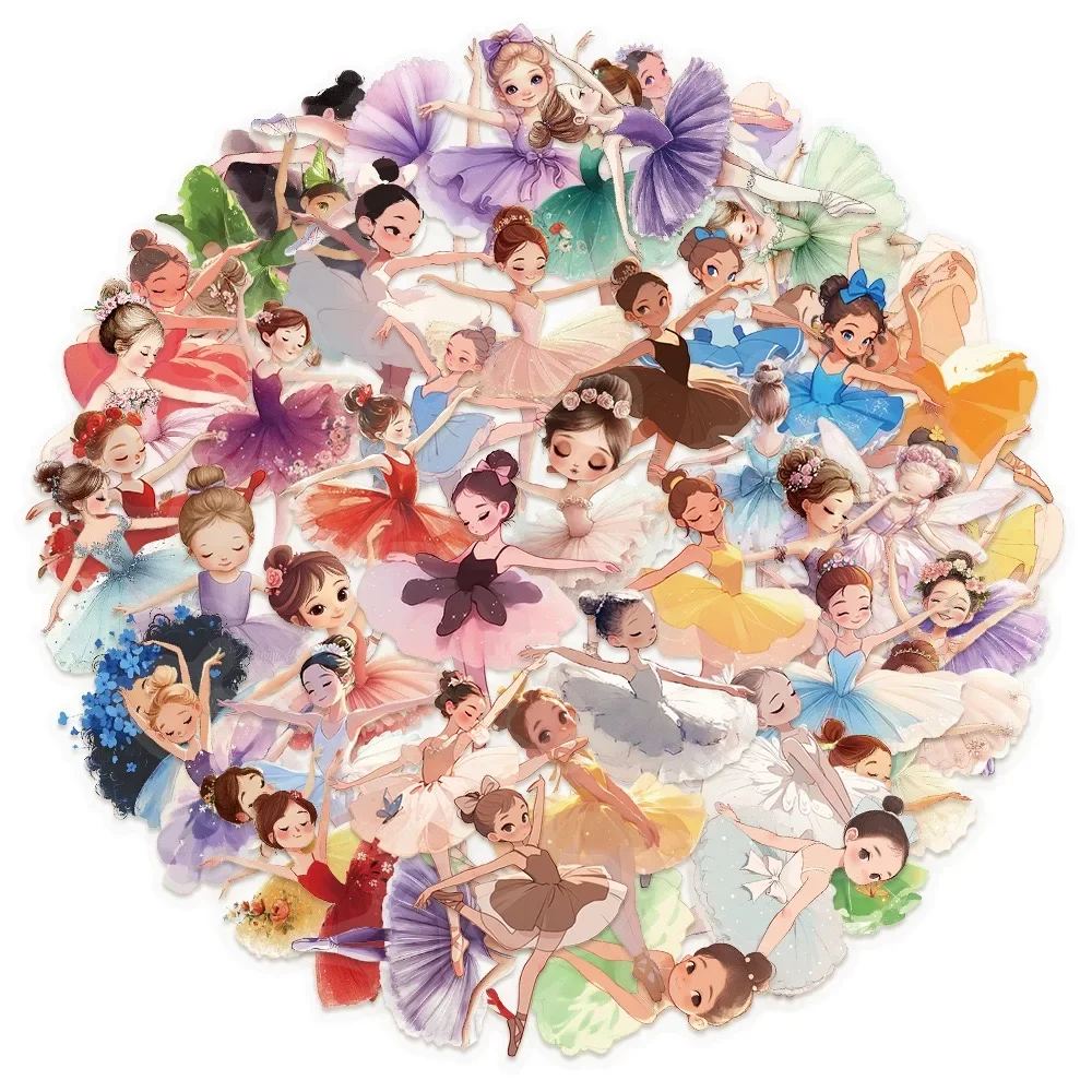 50pcs Ballet Girl Stickers Cute Girl Transparent Sticker Cartoon Dance Graffiti Decal DIY Waterproof Laptop Diary Scrapbook