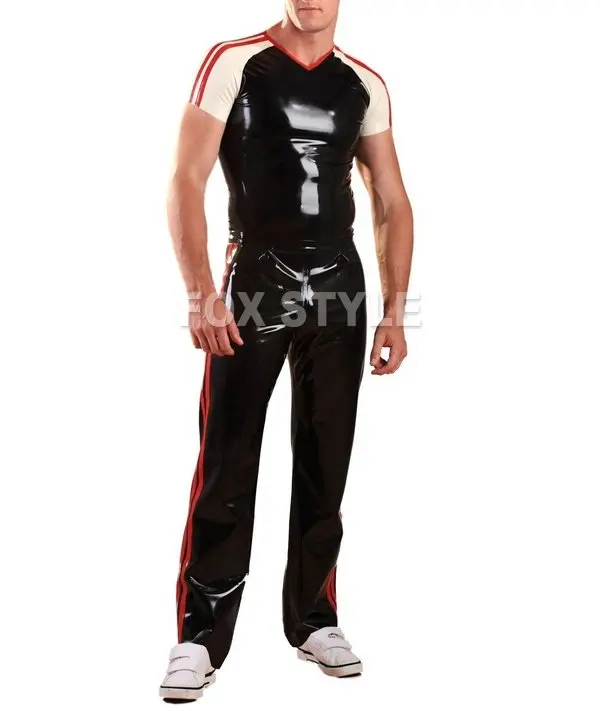

Men 's Latex sets Rubber Joggers - Red Black Suit latex trousers and T shirt