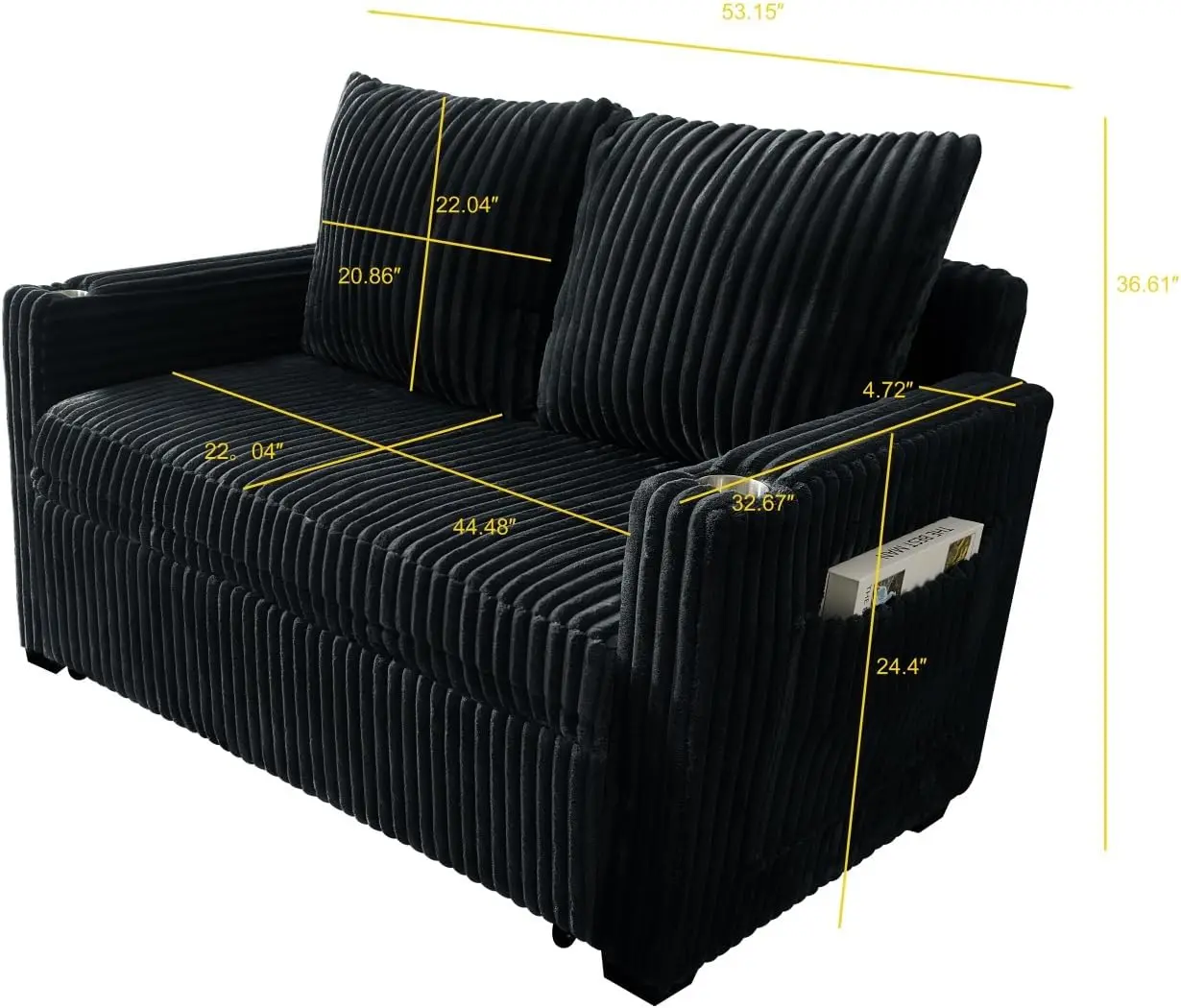 أريكة سحب 3 في 1، سرير أريكة سروال قصير مقاس 56 بوصة، أريكة نوم قابلة للتحويل للغرفة، مسند ظهر قابل للتعديل منجد