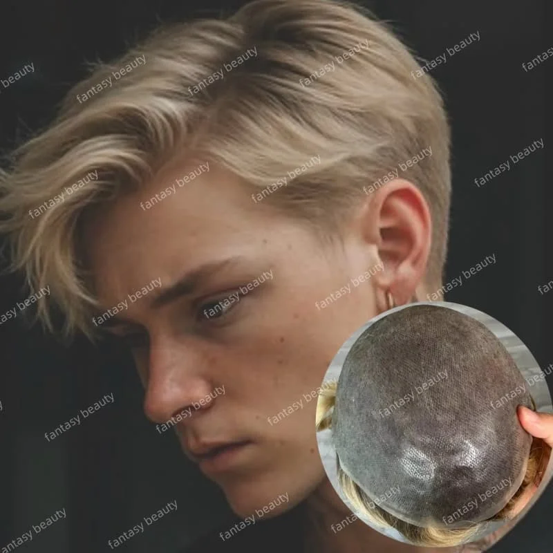 

Undetectable4T/613 Ombre Blonde Brown black Roots Men's Toupee remy Human Hair Natural Hairline Capillary Prosthesis Hairpiece