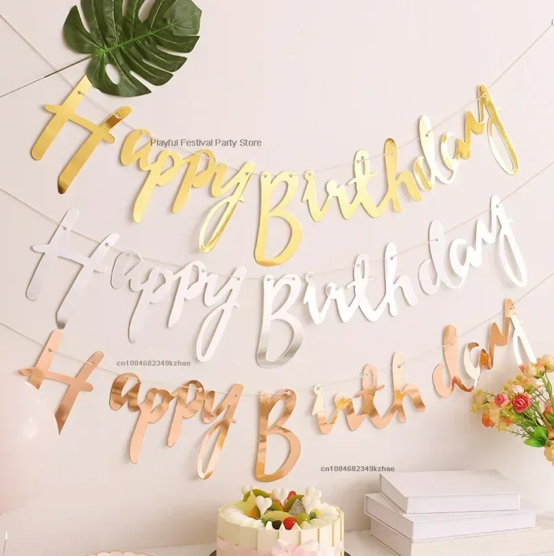 5m Glitter Happy Birthday Banner for Kids Adults Birthday Party Decorations Supplies Sign Baby Shower Decoration