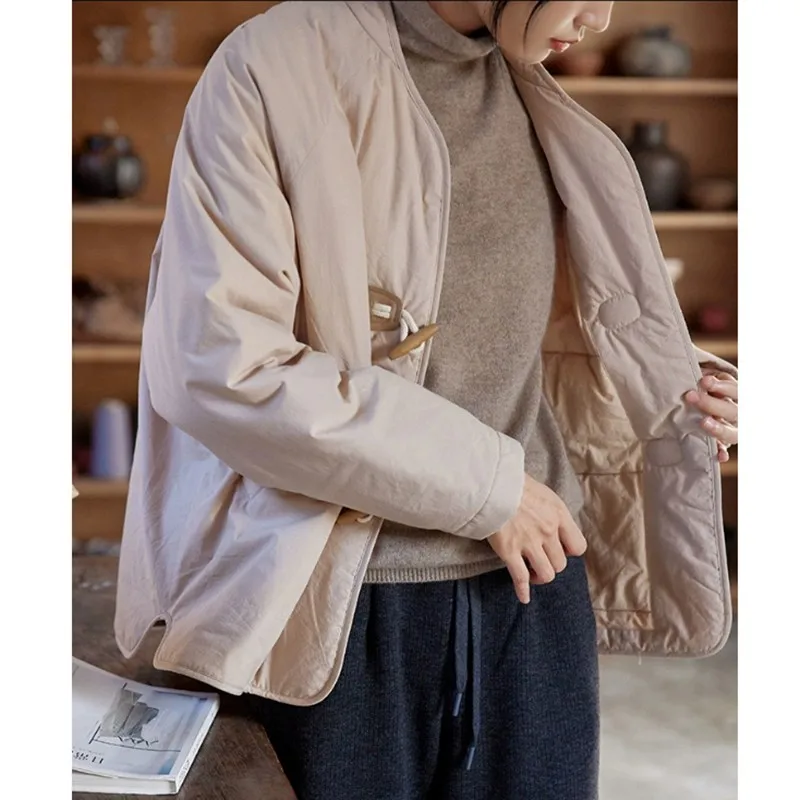 

2023 New Arrival Winter Women Thickening Warmth Single Breasted Parker Korean Style All-matched V-neck Long Sleeve Coat V768