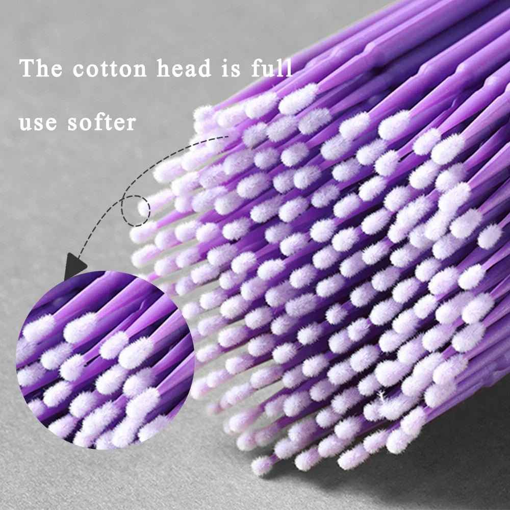 100Pcs Micro Cotton Swab Individual Eyelashes Microbrush Beauty Makeup Clean Remover Tools Eyelash Cleaning Brush Lash Extension