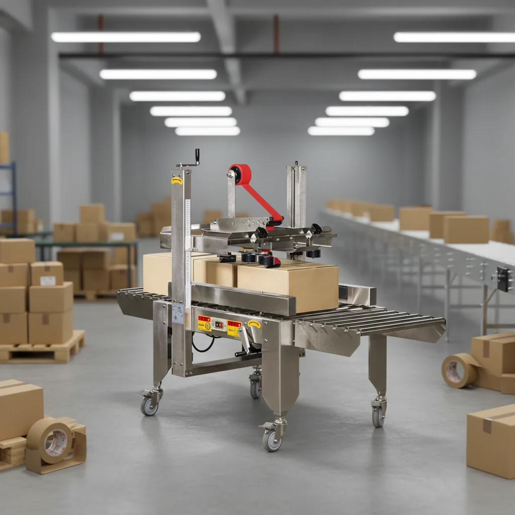 Mobile Automatic Stainless Steel Master Carton Taping Machine/Case Box Sealing Machine Low Noise