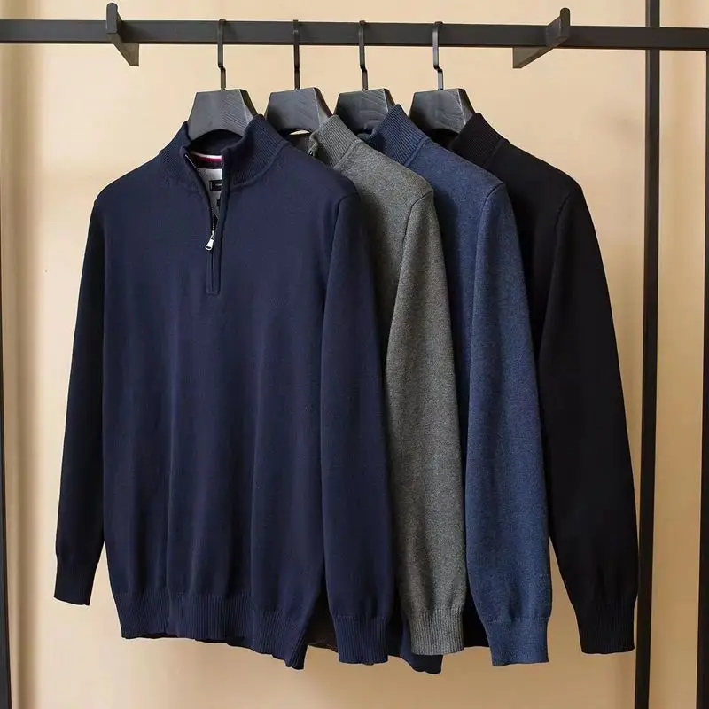 

High-End Casual Men's Knitted Sweater f-High Collar Zipper Warmth Faion Ci Walk Cotton Coolmax Fiber Long Sve