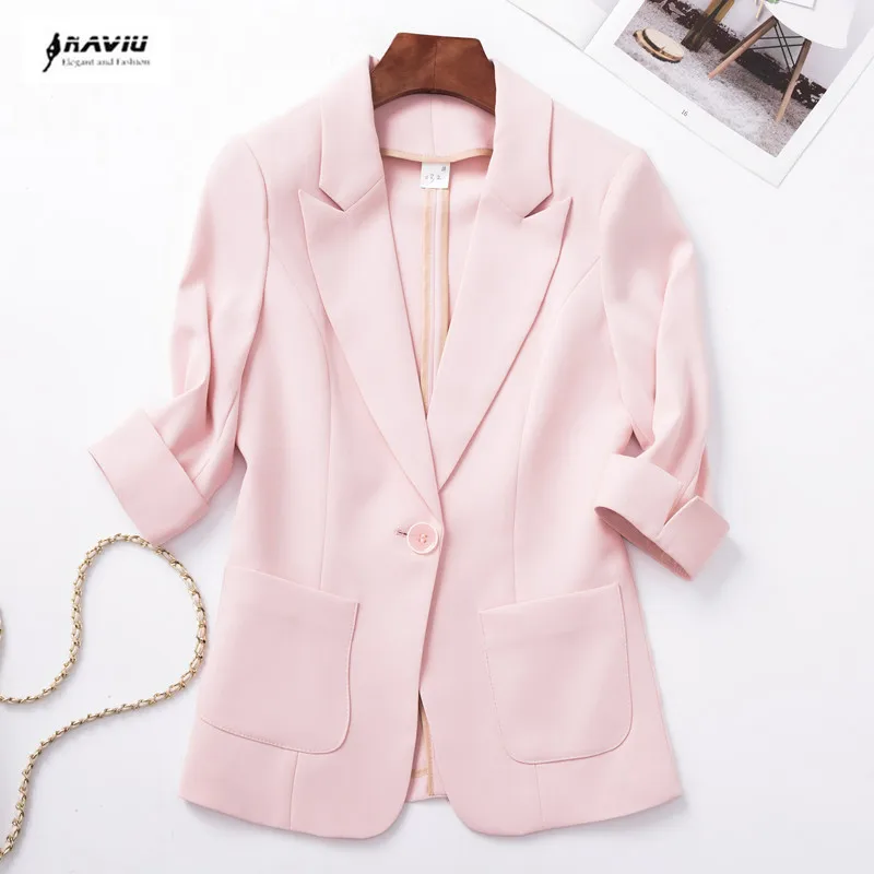 

NAVIU Elegant Women Lapel Long Sleeve Coat Fashion Commuter Casual Sexy V Neck Button Pocket Decorate Slim Blazers Coat Female